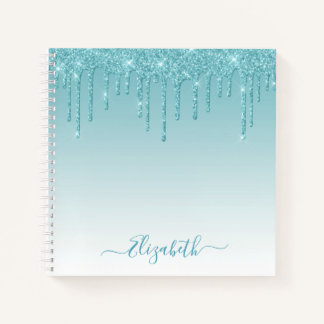 Modern Trendy Stylish Script Aqua Glitter Notebook