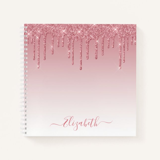 Modern Trendy Stylish Script Dusty Pink Glitter Notebook (Front)