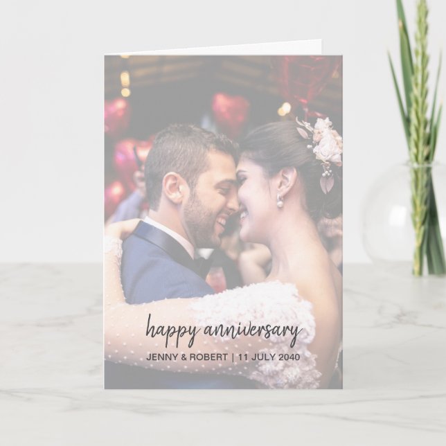 Modern Trendy Stylish Script Photo Anniversary Card (Front)