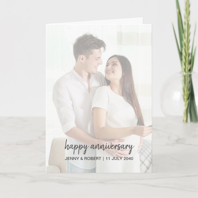 Modern Trendy Stylish Script Photo Anniversary Card (Front)