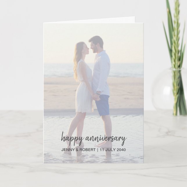 Modern Trendy Stylish Script Photo Anniversary Card (Front)