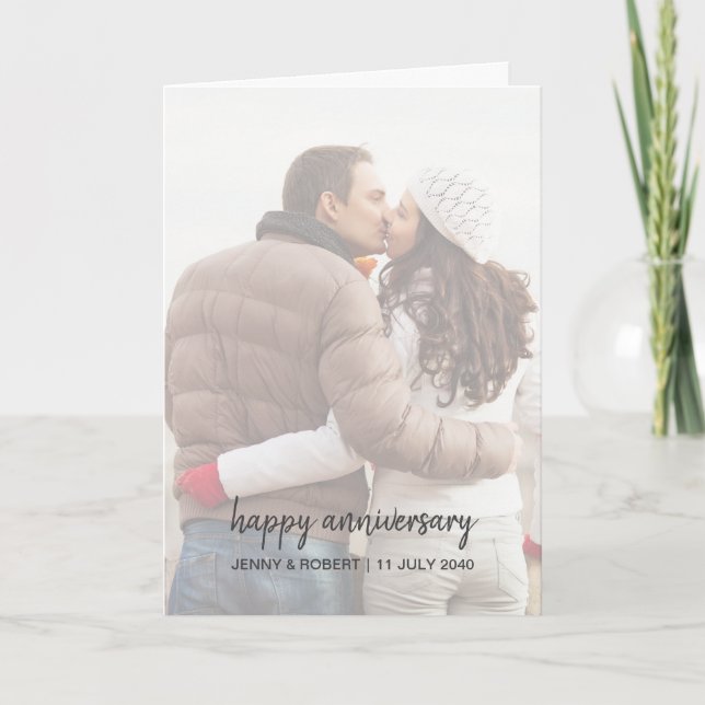 Modern Trendy Stylish Script Photo Anniversary Card (Front)