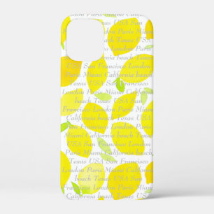 Modern trendy summer pattern citrus cute yellow iPhone 12 mini case
