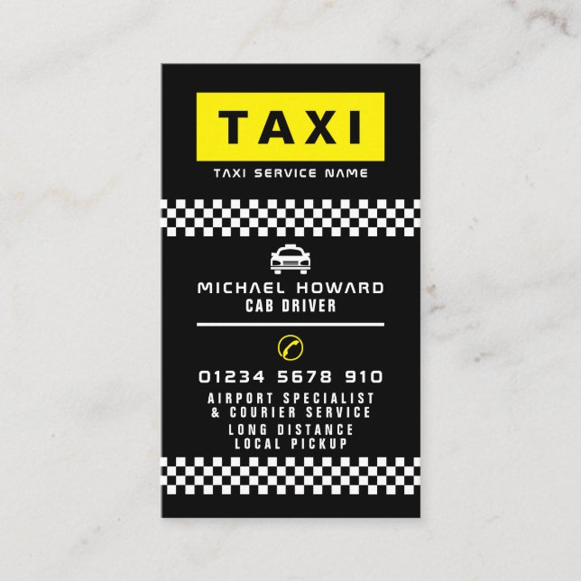 Modern & Trendy Taxi Cab Driver Business Card (Front)
