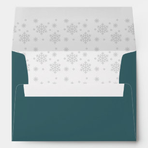 Modern Trendy Teal Green with Snowflakes Christmas Envelope