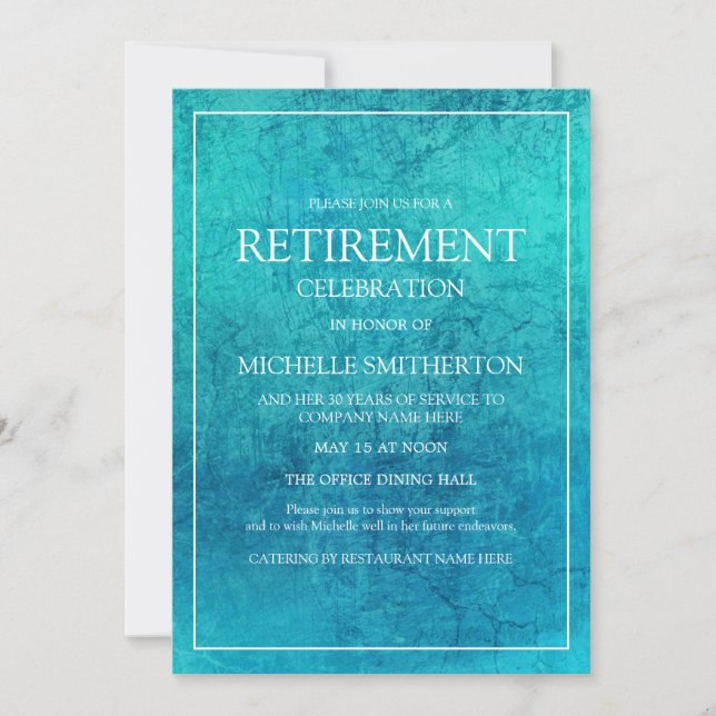 Modern Trendy Teal Turquoise Retirement Party Invitation (Front)