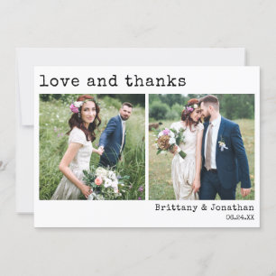 Modern Trendy Typewriter Text 2 Photo Wedding Thank You Card