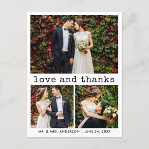 Modern Trendy Typewriter Text 3 Photo Thank You Postcard