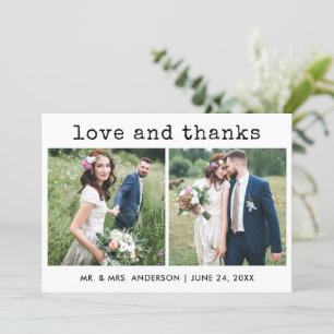 Modern Trendy Typewriter Text Wedding 2 Photo Thank You Card
