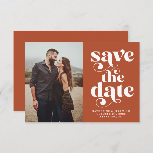Modern Trendy Typography Photo Save the Date (Front/Back)