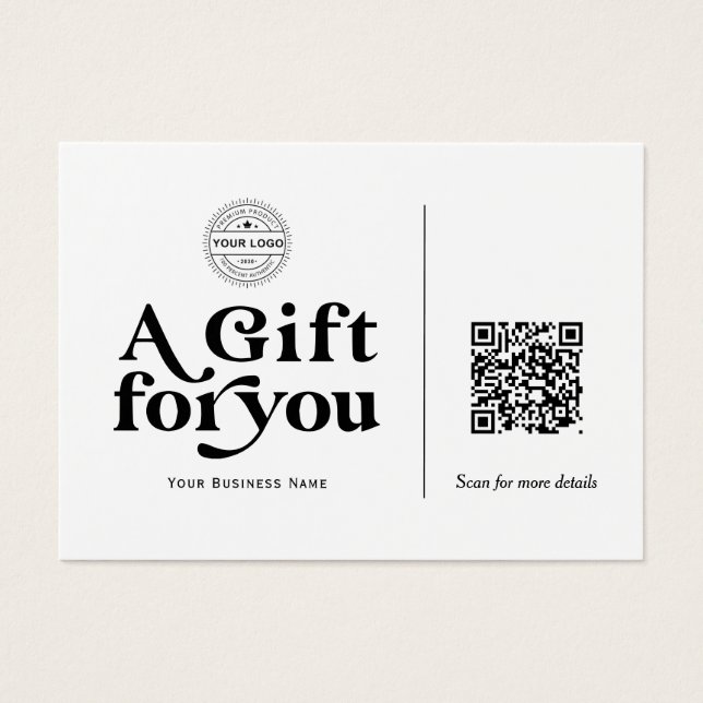 Modern Trendy Typography QR code Gift Voucher card (Front)