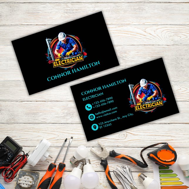 Modern Trendy Vibrant Electrician Business Card (Creator Uploaded)