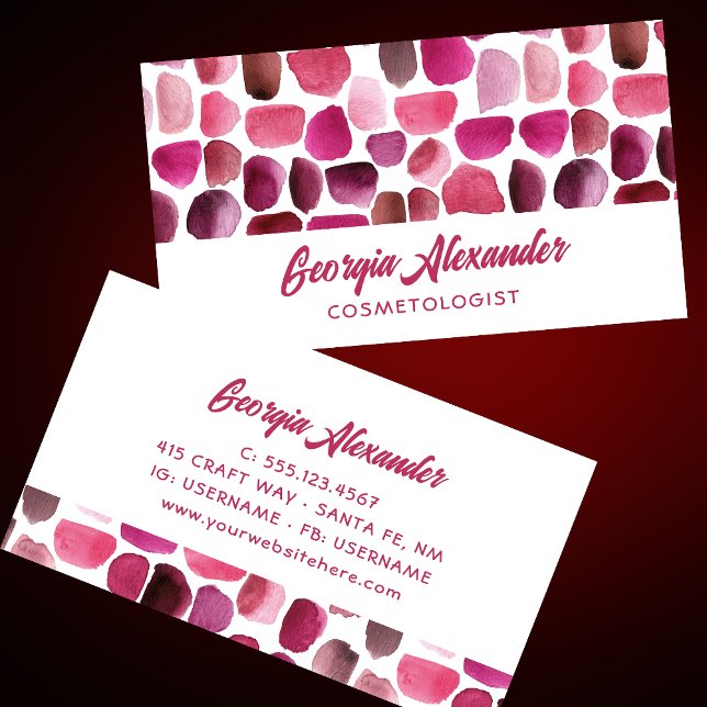Modern Trendy Watercolor Abstract Cosmetologist Business Card (Creator Uploaded)