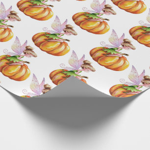 Modern Trendy Watercolor Fairy and Pumpkin Wrapping Paper