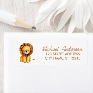 Modern Trendy Watercolor King Lion Return Address