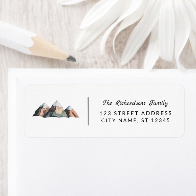 Modern Trendy Watercolor Mountains Address Label (Insitu)