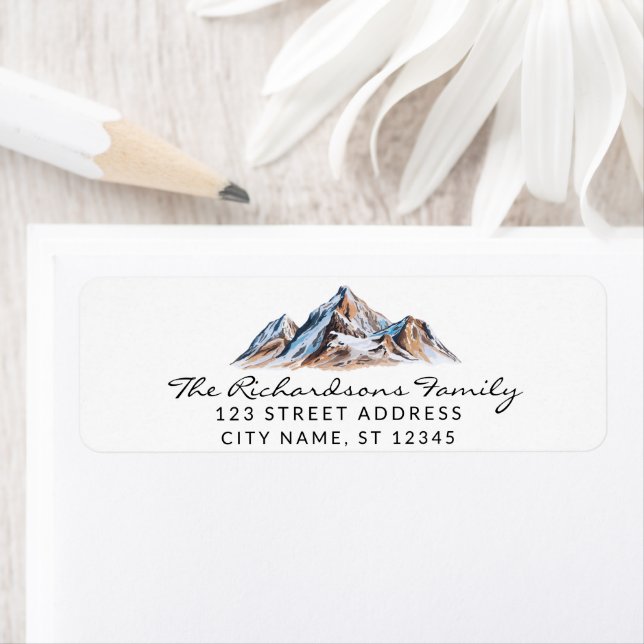 Modern Trendy Watercolor Mountains Address Label (Insitu)