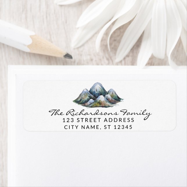 Modern Trendy Watercolor Mountains Address Label (Insitu)