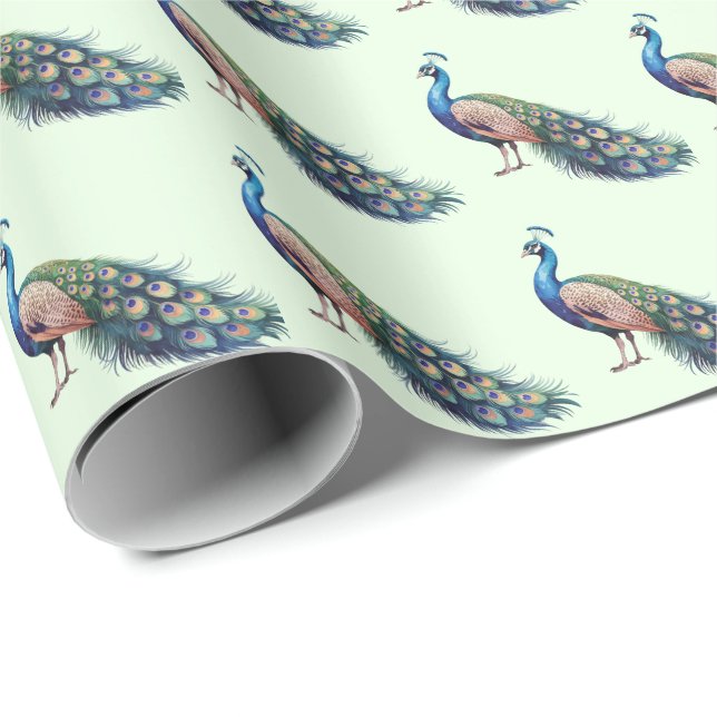 Modern Trendy Watercolor Peacock Pattern Wrapping Paper (Roll Corner)