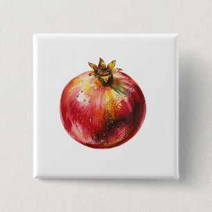 Modern Trendy Watercolor Pomegranate 15 Cm Square Badge
