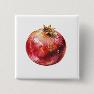 Modern Trendy Watercolor Pomegranate  15 Cm Square Badge