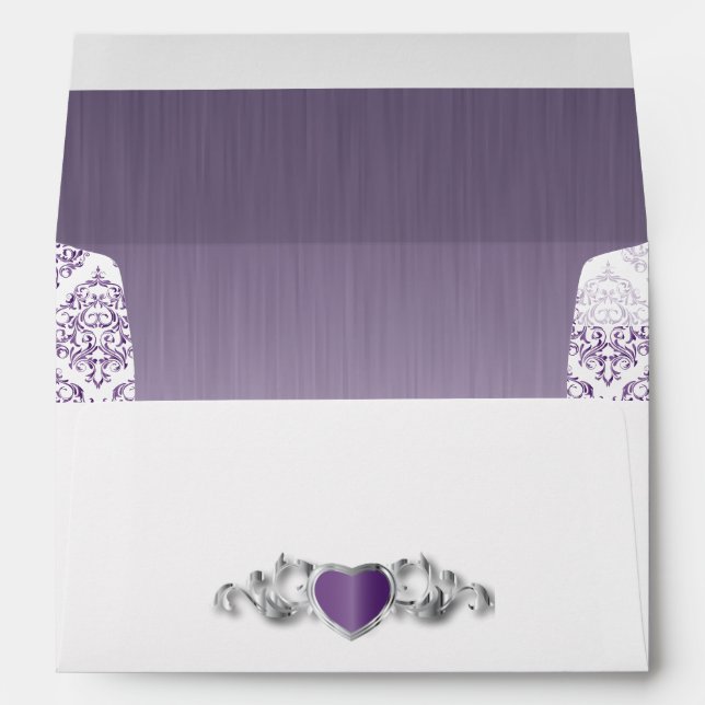 Modern Trendy Wedding in a Amethyst Purple Damask Envelope (Back (Bottom))