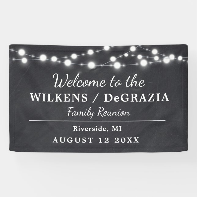 Modern Trendy Welcome Family Reunion String Lights Banner (Horizontal)
