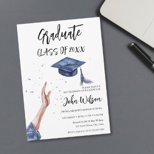 Modern Trendy Whimsical Graduation Hat Party Invitation