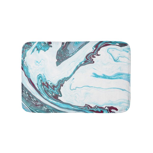 Modern trendy white and blue marble bath mat (Front)