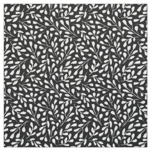 Modern Trendy White Botanical Leaf Pattern Black Fabric