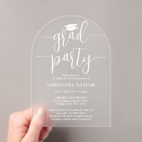 Modern Trendy White Script Grad Party Translucent