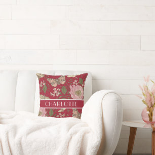 Modern Trendy Wildflower Botanical Floral Monogram Cushion