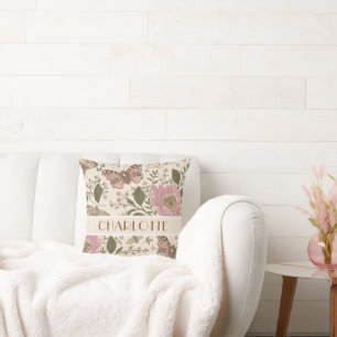 Modern Trendy Wildflower Botanical Floral Monogram Cushion
