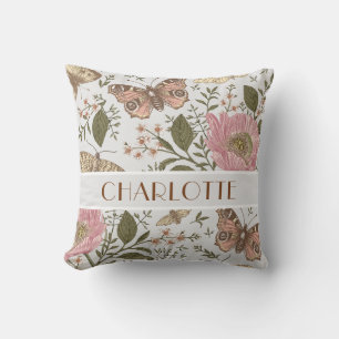 Modern Trendy Wildflower Botanical Floral Monogram Cushion