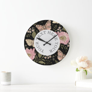 Modern Trendy Wildflower Botanical Floral Monogram Large Clock