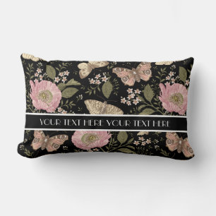 Modern Trendy Wildflower Botanical Floral Monogram Lumbar Cushion
