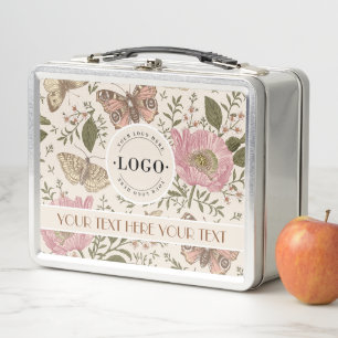 Modern Trendy Wildflower Botanical Floral Monogram Metal Lunch Box