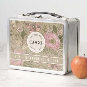 Modern Trendy Wildflower Botanical Floral Monogram Metal Lunch Box