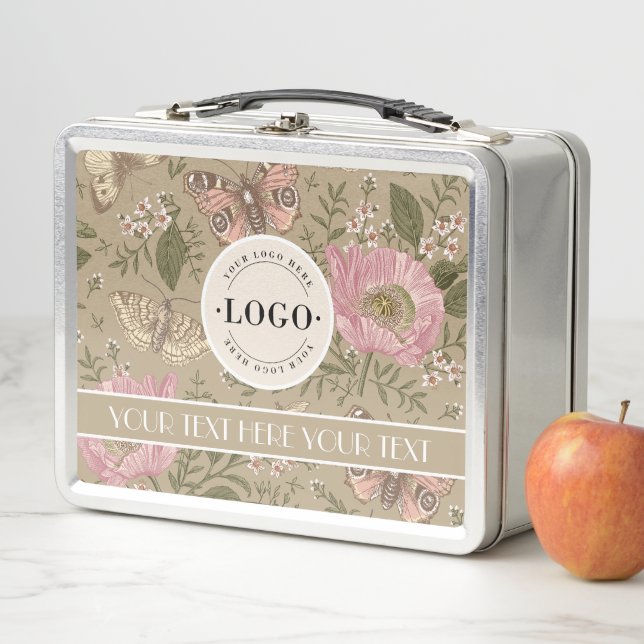 Modern Trendy Wildflower Botanical Floral Monogram Metal Lunch Box (In Situ)