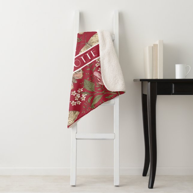 Modern Trendy Wildflower Botanical Floral Monogram Sherpa Blanket (In Situ)