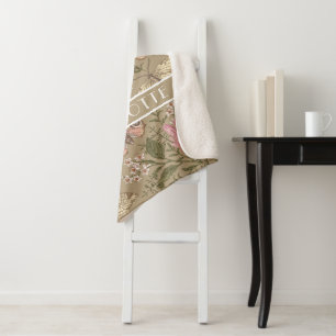 Modern Trendy Wildflower Botanical Floral Monogram Sherpa Blanket