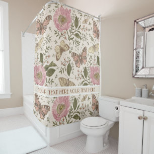 Modern Trendy Wildflower Botanical Floral Monogram Shower Curtain