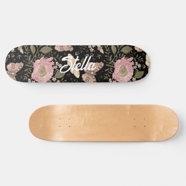 Modern Trendy Wildflower Botanical Floral Monogram Skateboard (Horz)