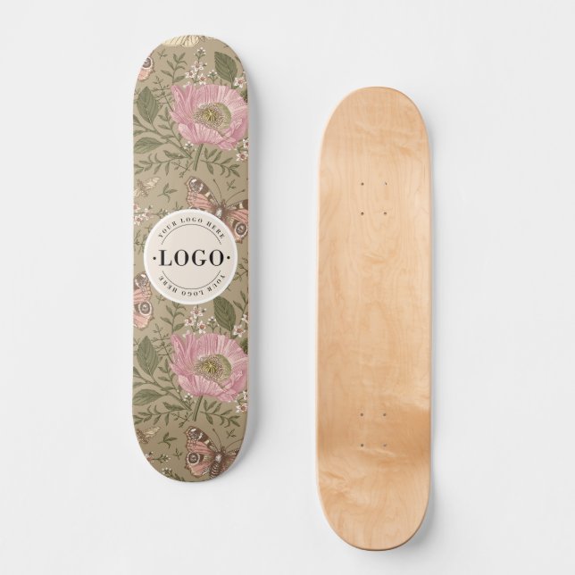 Modern Trendy Wildflower Botanical Floral Monogram Skateboard (Front)