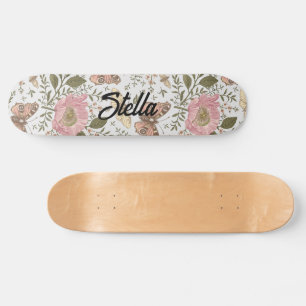 Modern Trendy Wildflower Botanical Floral Monogram Skateboard