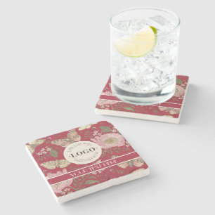 Modern Trendy Wildflower Botanical Floral Monogram Stone Coaster