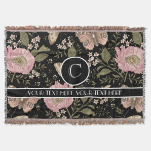 Modern Trendy Wildflower Botanical Floral Monogram Throw Blanket