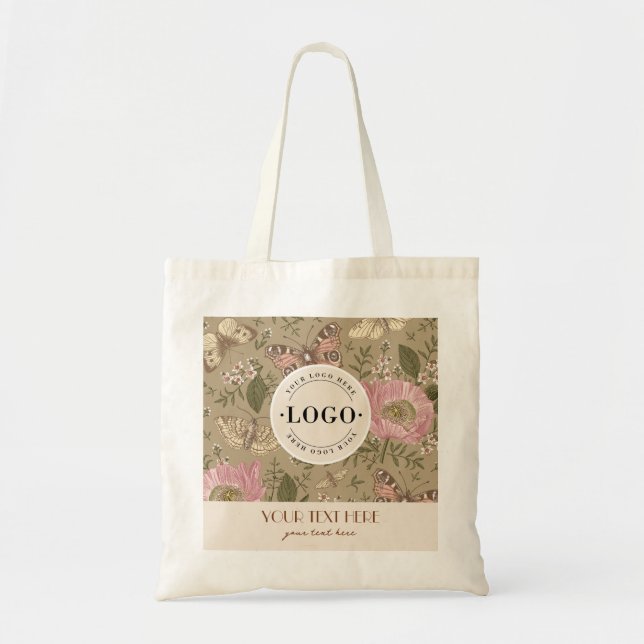 Modern Trendy Wildflower Botanical Floral Monogram Tote Bag (Front)