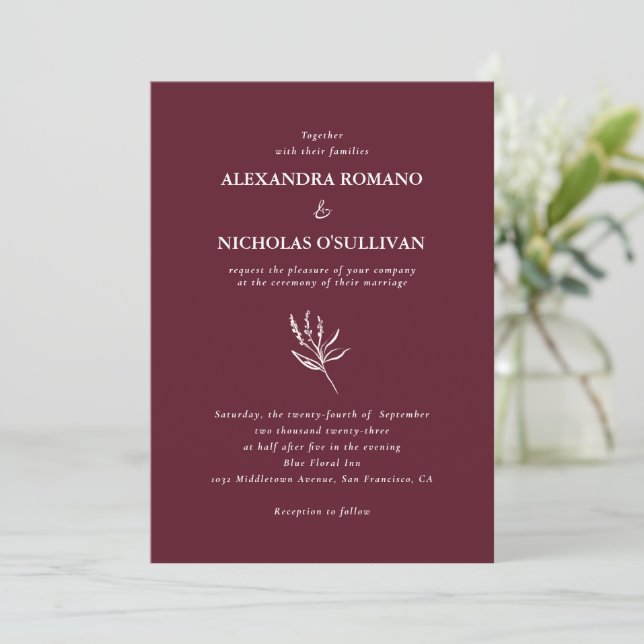 Modern Trendy Wine Burgundy Palette Wedding Invitation (Standing Front)