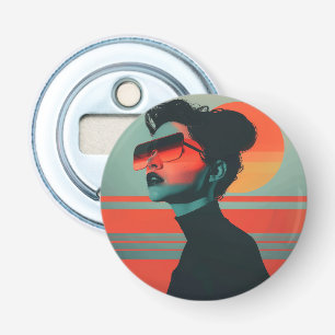Modern Trendy Woman Retro Sunset Bottle Opener